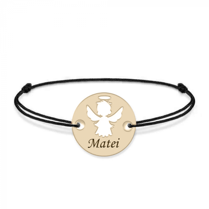 Angel - Bratara personalizata snur si banut cu ingeras din Aur 14 karate - 0,25 grame,10 mm [4]