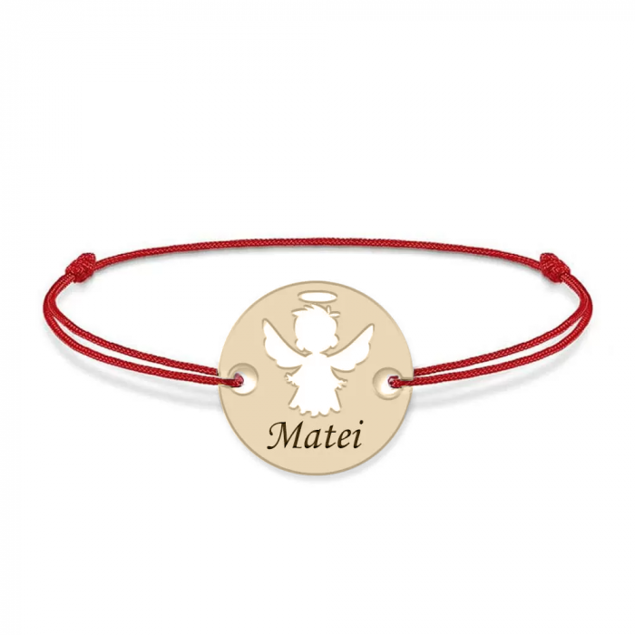 Angel - Bratara personalizata snur si banut cu ingeras din Aur 14 karate - 0,25 grame,10 mm [2]