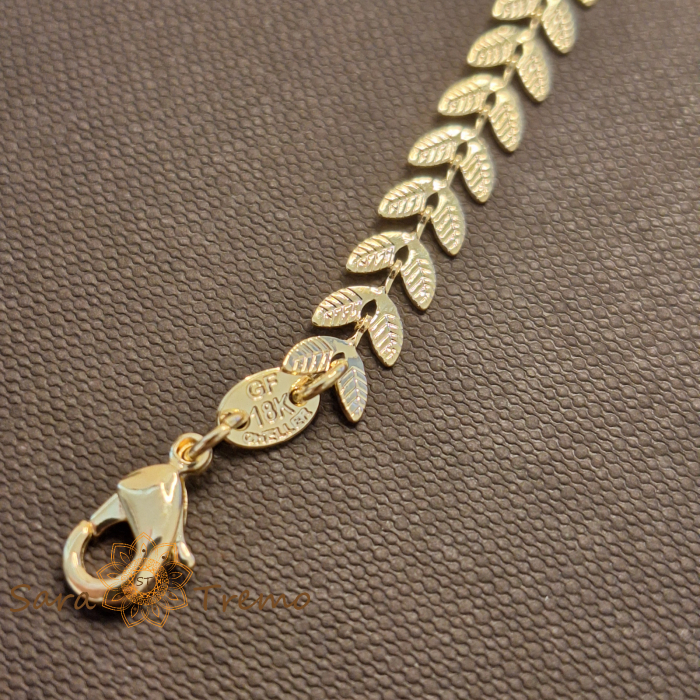 Bratara Sylva – placata aur 18K, 19+5 cm, frunzulițe, Brazilia [3]