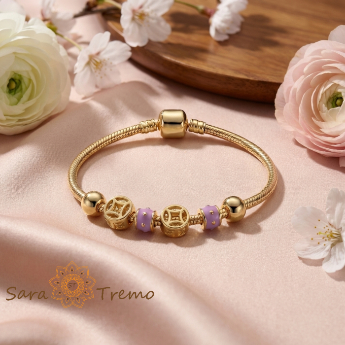 Bratara Armonia Regala – Bratara dama cu charms mov placata cu aur 14K [2]