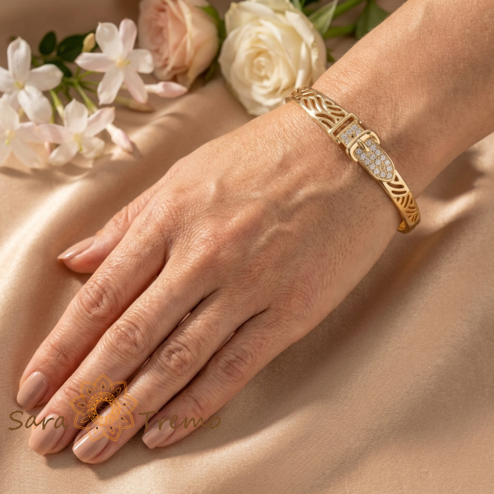 Bratara Eleganta Couture – Bratara fixa placata cu aur 14K model catarama cu zirconia [3]