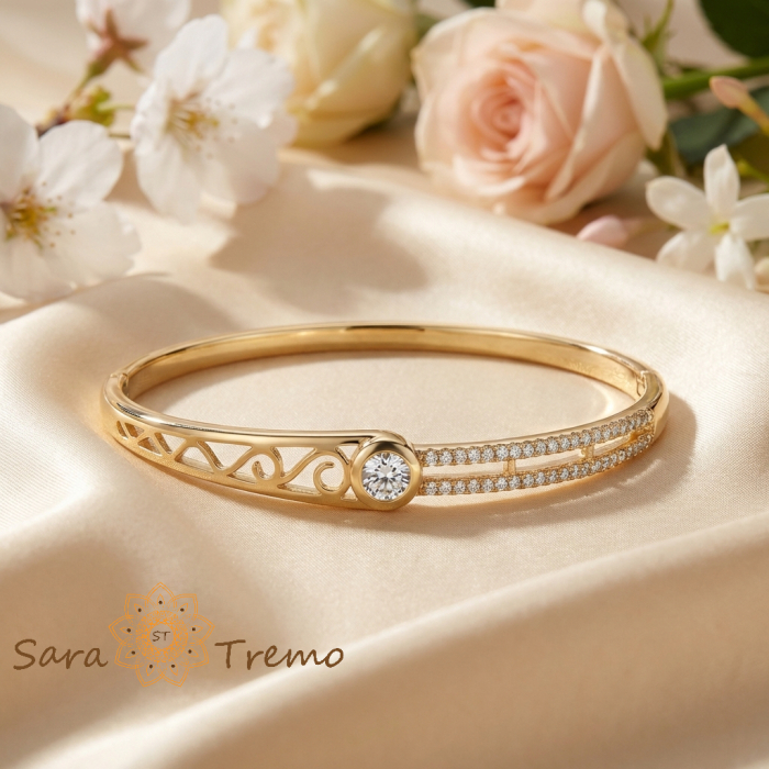 Bratara Lumina Imperiala – Bratara fixa placata cu aur 14K cu zirconia albe [2]