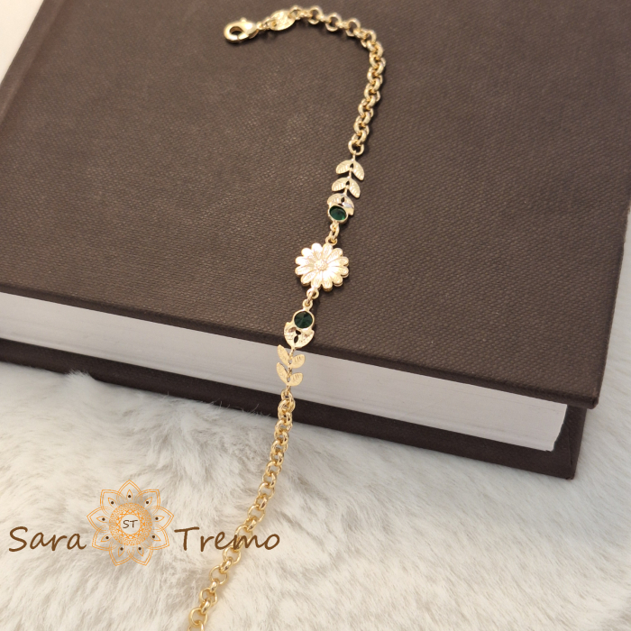 Bratara Flora – placata aur 18K, 18 cm, flori si frunzulițe, Brazilia [6]