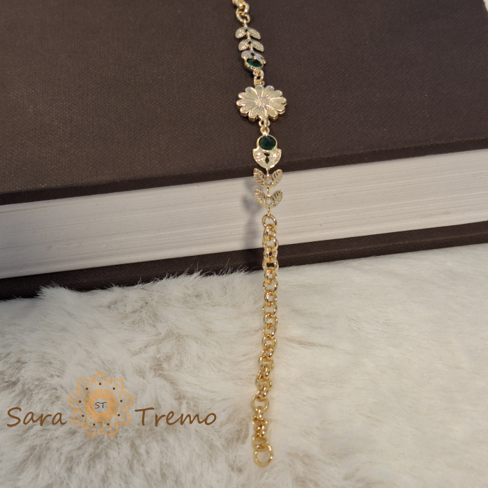 Bratara Flora – placata aur 18K, 18 cm, flori si frunzulițe, Brazilia [8]