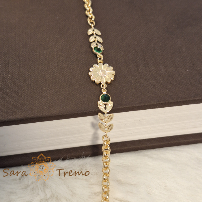 Bratara Flora – placata aur 18K, 18 cm, flori si frunzulițe, Brazilia [7]