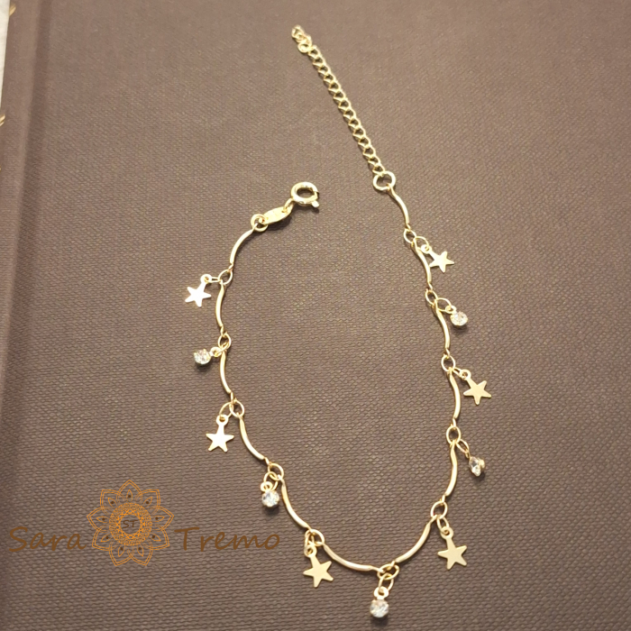 Bratara Stella – placata aur 18K, 19+5 cm, stelute si zirconia, Brazilia [1]