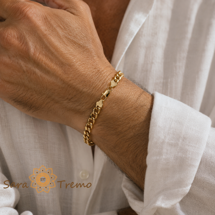 Brățară unisex Kael, placaj triplu cu aur 14K, 20 cm [3]
