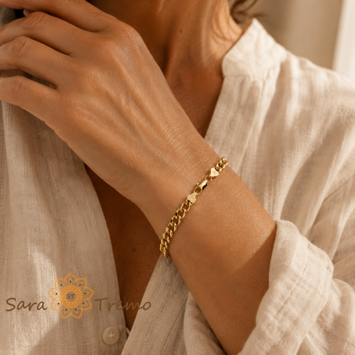 Brățară unisex Kael, placaj triplu cu aur 14K, 20 cm [4]