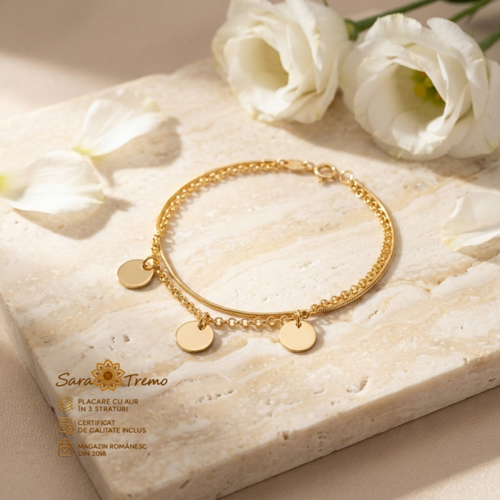 Brățară dublă Luna Trio cu bănuți, aur 18K | SaraTremo [3]