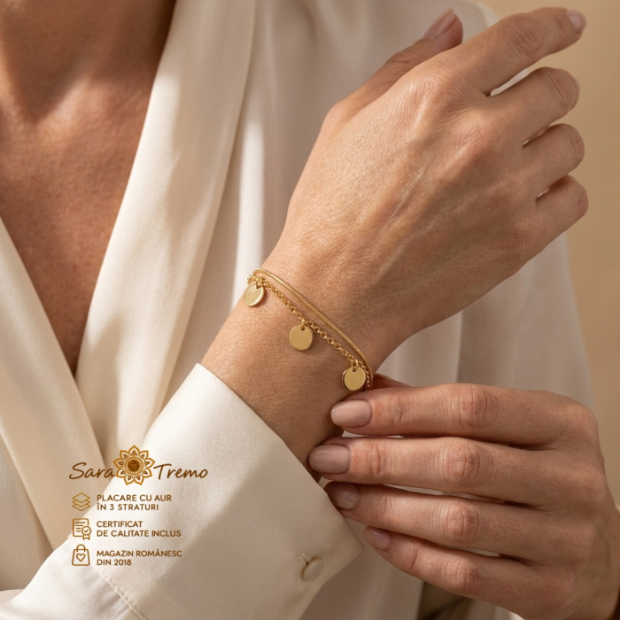 Brățară dublă Luna Trio cu bănuți, aur 18K | SaraTremo [2]