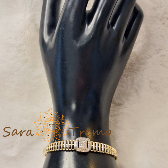 Bratara Ora Regala – model ceas bijuterie, cu zirconia, placata aur 14K [6]