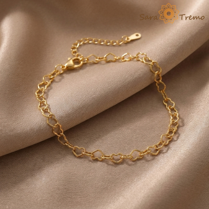 Bratara Inimi Aurii – Bratara dama placata cu 3 straturi de aur 18K Brazilia, cu stanta, 18 cm + prelungire 5 cm [2]