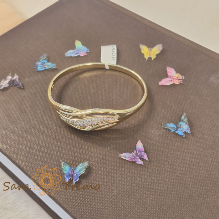 Bratara fixa aurie cu design fluid si cristale zirconia [5]