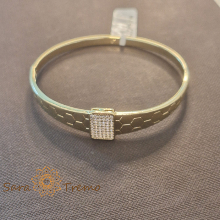 Bratara fixa aurie cu model fagure si cristale zirconia [2]