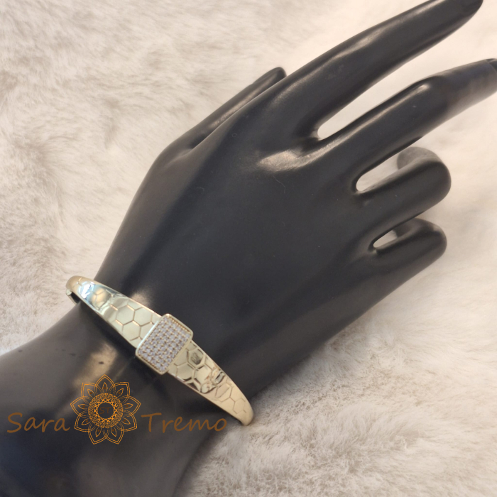 Bratara fixa aurie cu model fagure si cristale zirconia [5]