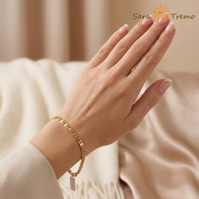 Bratara Veriga Solida Unisex – Bratara placata cu 3 straturi de aur 18K Brazilia, cu stanta, 4 mm [3]
