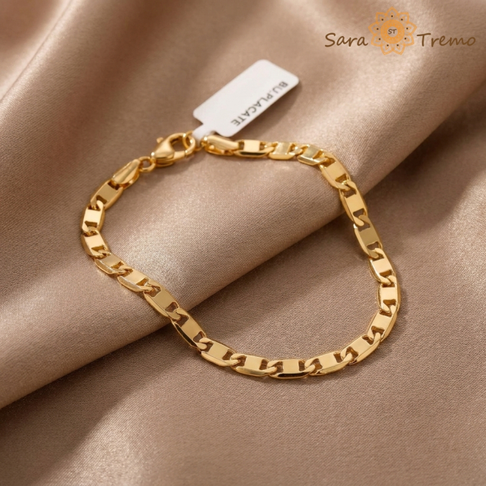 Bratara Veriga Solida Unisex – Bratara placata cu 3 straturi de aur 18K Brazilia, cu stanta, 4 mm [2]