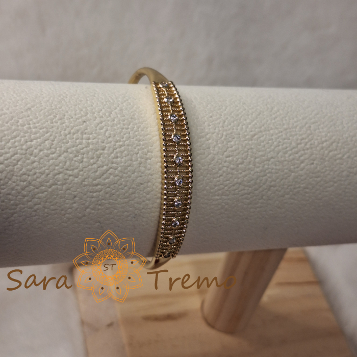 Bratara Regina Serii – fixa, cu cristale si textura couture, placata aur 14K [6]
