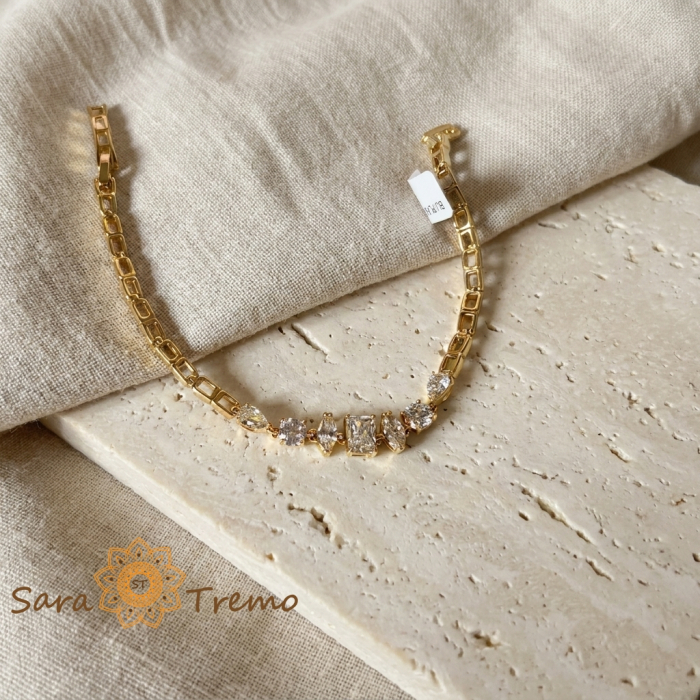 Brățară Elara cu zirconia, placaj triplu cu aur 14K, reglabilă [2]