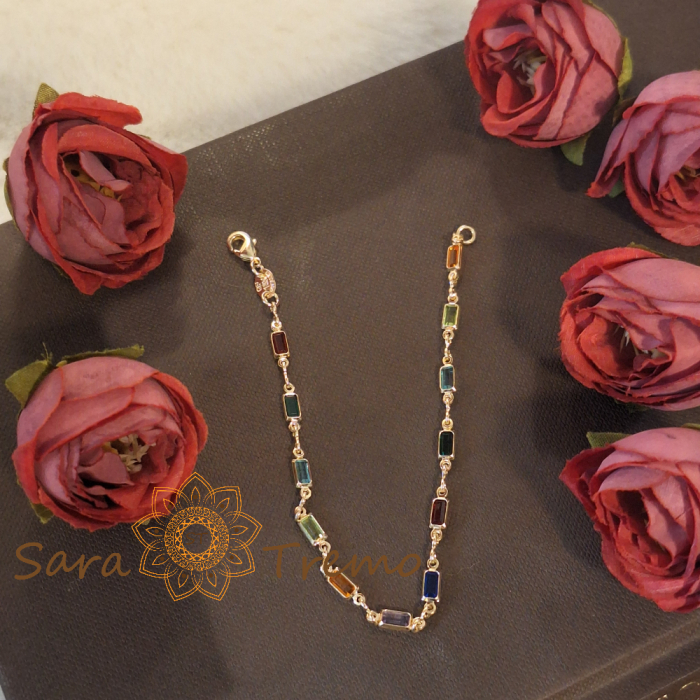 Brățară placată cu aur pentru femei – cristale zirconia multicolore, 18 cm [1]