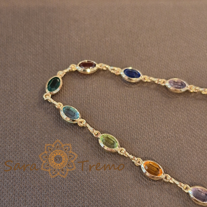 Brățară placată cu aur pentru femei – cristale zirconia multicolore, 19 cm [2]