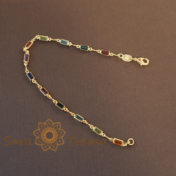 Brățară placată cu aur pentru femei – cristale zirconia multicolore, 18 cm [2]