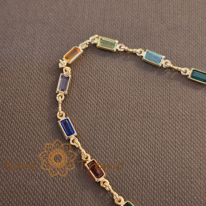 Brățară placată cu aur pentru femei – cristale zirconia multicolore, 18 cm [4]