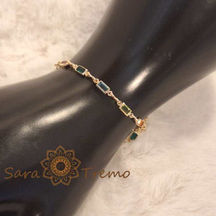 Brățară placată cu aur pentru femei – cristale zirconia multicolore, 18 cm [6]