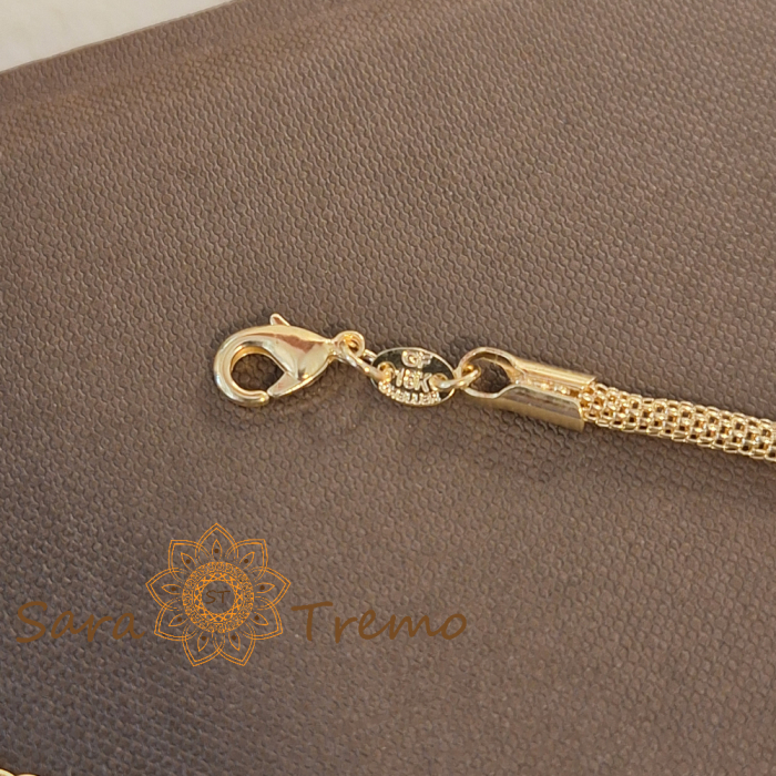 Brățară placată cu aur pentru femei – lanț tip șarpe și perle aurii lucioase, 19 cm + reglaj [3]