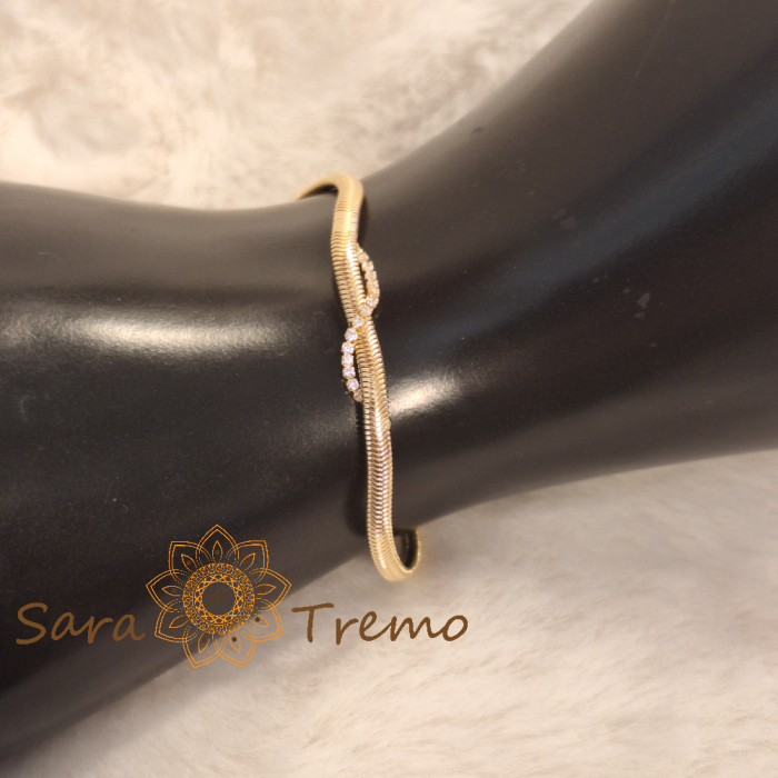 Brățară placată cu aur pentru femei – model șarpe plat cu decor zirconia în formă de S, 19 cm [8]