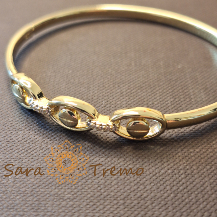Bratara Privirea Timpului – fixa, motive ovale si zirconia, placata aur 14K [5]