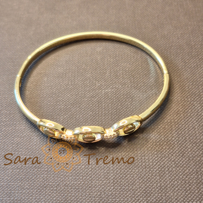 Bratara Privirea Timpului – fixa, motive ovale si zirconia, placata aur 14K [2]