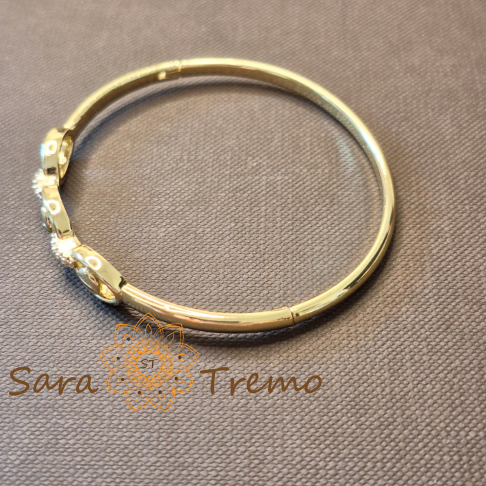 Bratara Privirea Timpului – fixa, motive ovale si zirconia, placata aur 14K [4]