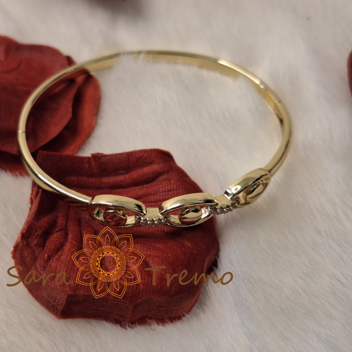 Bratara Privirea Timpului – fixa, motive ovale si zirconia, placata aur 14K [9]