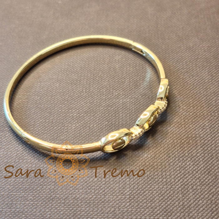 Bratara Privirea Timpului – fixa, motive ovale si zirconia, placata aur 14K [3]