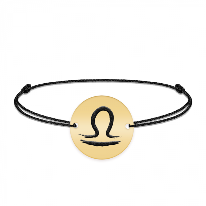 Bratara snur si banut argint 925 placat cu aur galben 24K personalizat cu semn zodiacal Balanta [2]