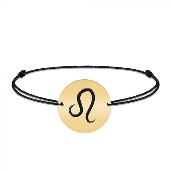 Bratara snur si banut argint 925 placat cu aur galben 24k personalizat cu semn zodiacal Leu [2]