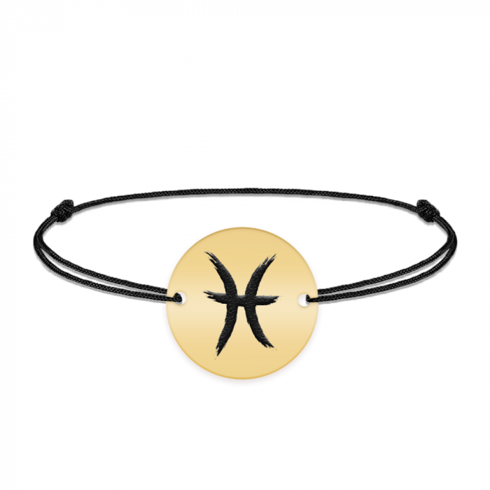 Bratara snur si banut argint 925 placat cu aur galben 24K personalizat cu semn zodiacal Pesti [2]