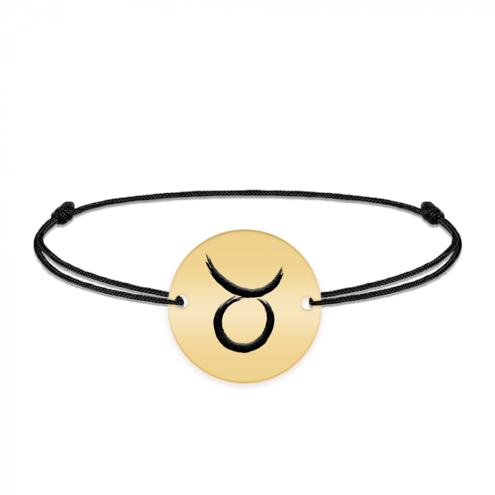 Bratara snur si banut argint 925 placat cu aur galben 24K personalizat cu semn zodiacal Taur [2]