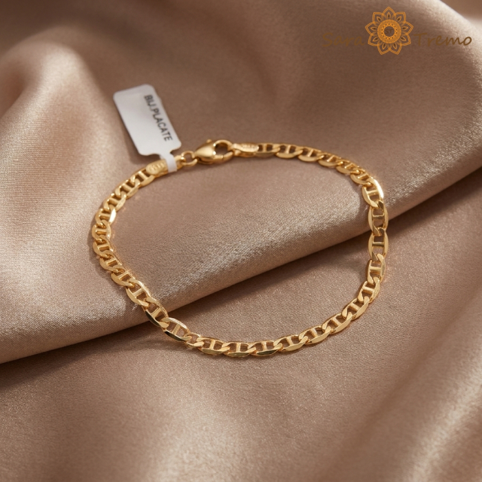 Bratara Veriga Luminoasa Unisex – Bratara placata cu 3 straturi de aur 18K Brazilia, cu stanta, 20 cm [2]
