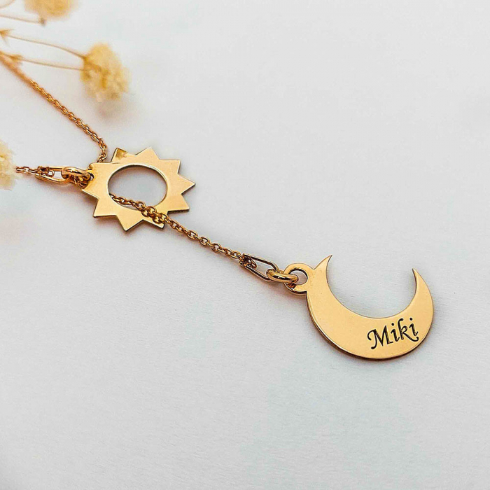 Bright - Colier personalizat din argint placat cu aur galben 24K - Soare si luna [4]