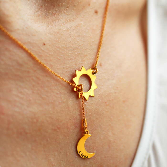 Bright - Colier personalizat din argint placat cu aur galben 24K - Soare si luna [3]