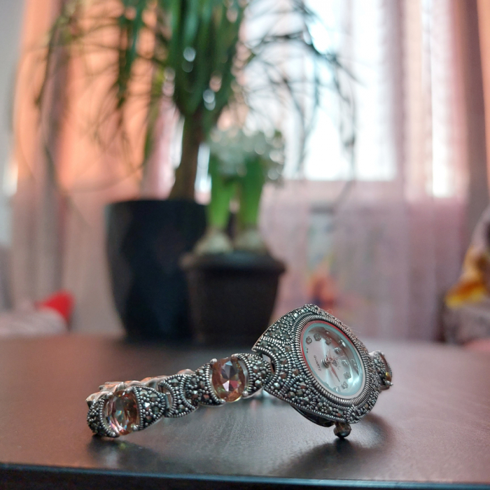 Ceas din argint masiv Honey cu pietre naturale Zultanit și marcasite [8]