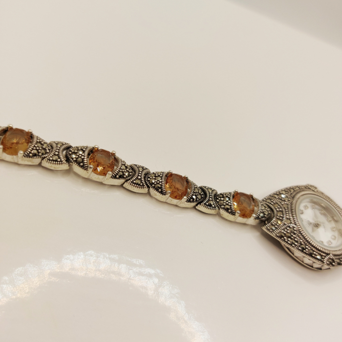 Ceas din argint masiv Honey cu pietre naturale Zultanit și marcasite [5]