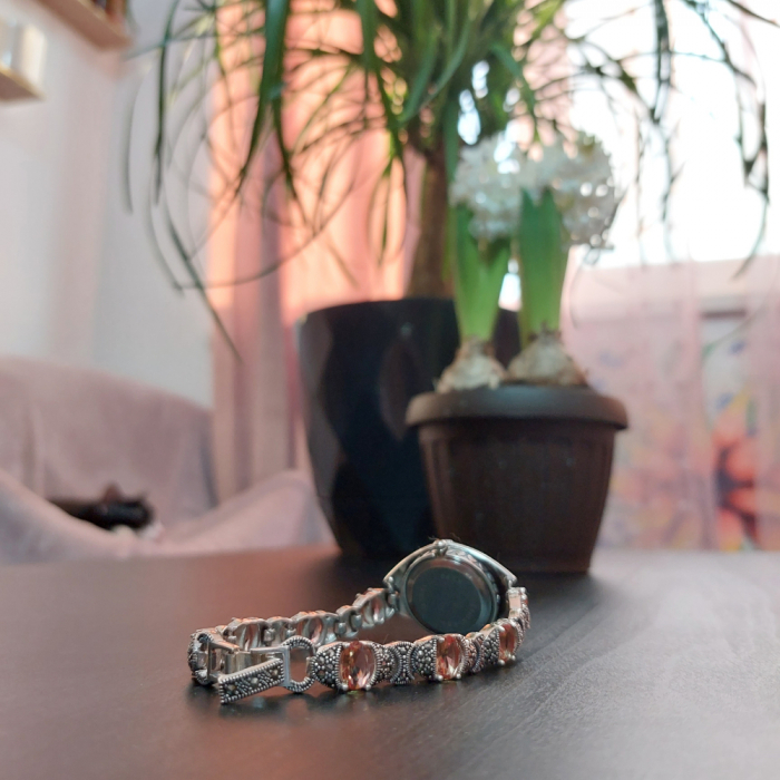 Ceas din argint masiv Honey cu pietre naturale Zultanit și marcasite [9]