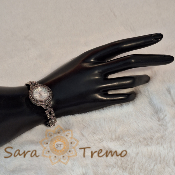 Ceas din argint masiv Infinity cu pietre naturale marcasite [8]