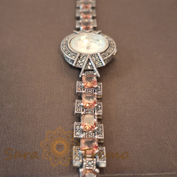 Ceas din argint masiv Luxury cu piatră naturală Zultamit și pietricele naturale marcasite [4]