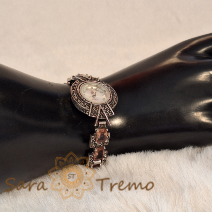 Ceas din argint masiv Luxury cu piatră naturală Zultamit și pietricele naturale marcasite [12]