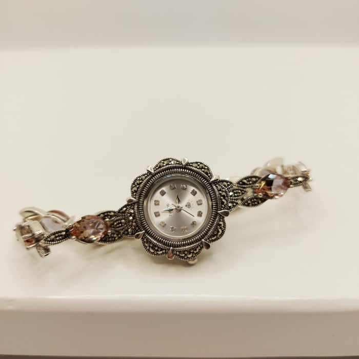Ceas din argint masiv Serenity cu piatra naturală Zultamit și pietricele naturale marcasite [11]
