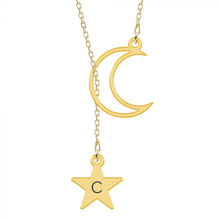 Celesta - Colier personalizat  din argint placat cu aur galben 24K - Semiluna si steluta [2]